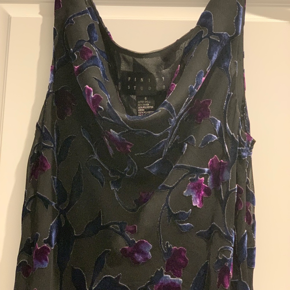Y2K Floral Velvet burnout Slip Dress babydoll romantic goth Whemsigoth cowl neck - Picture 12 of 15